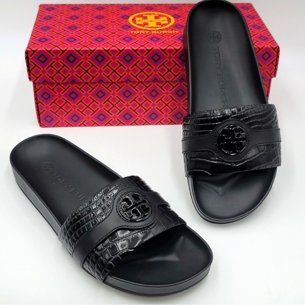 Tory Burch Soft Croco Embossed Anatomic Slide Sandal - Size 8